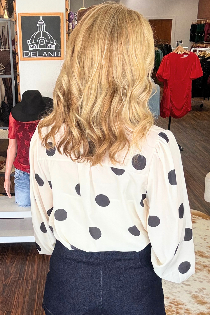 Cream Top with Black Polka Dots