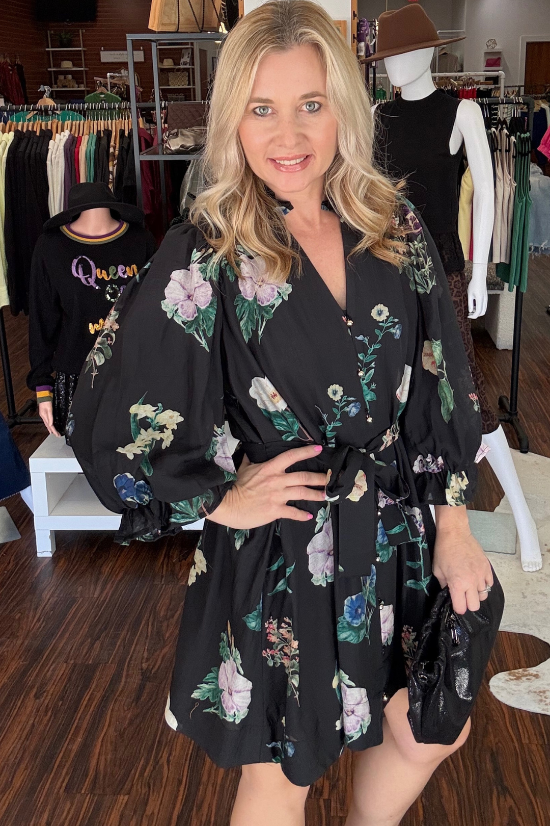 Floral Print 3/4 Puff Sleeve Mini Dress