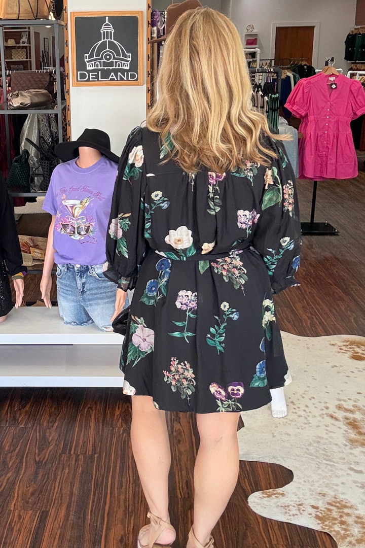 Floral Print 3/4 Puff Sleeve Mini Dress