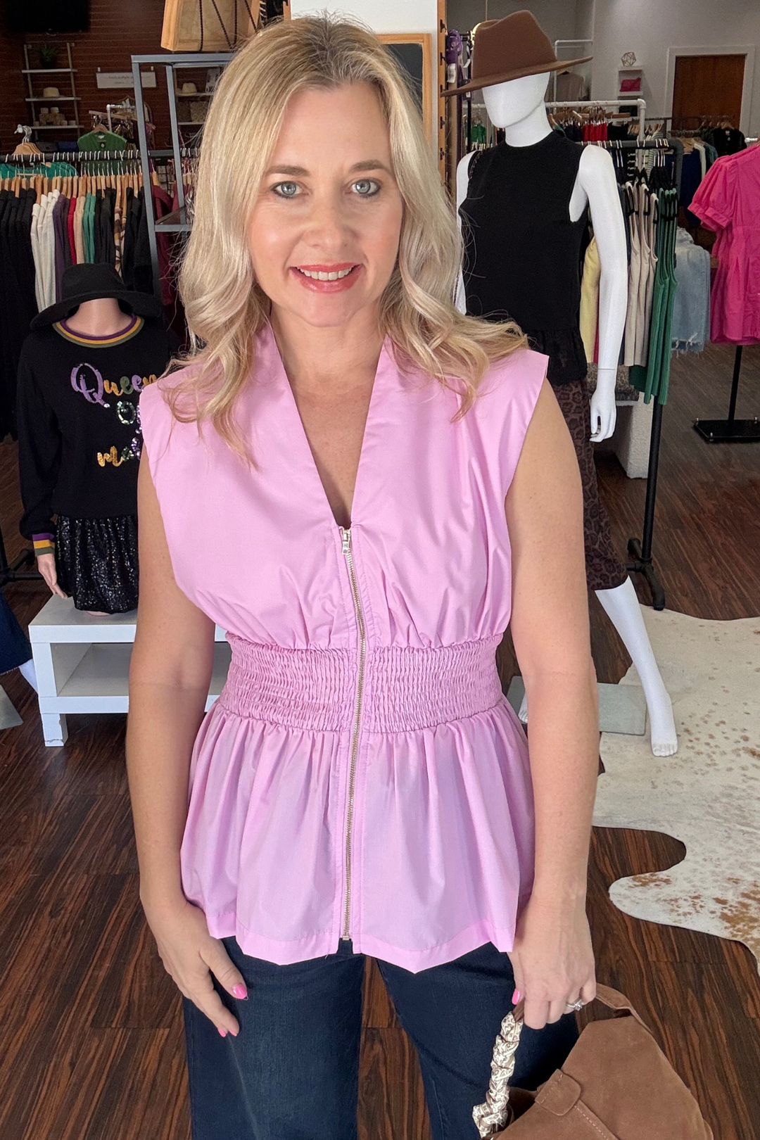 Peplum Hem Zip Up Top