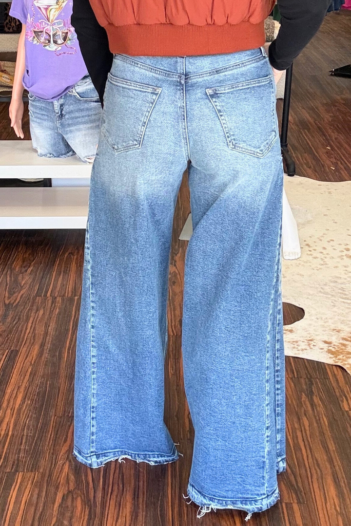 Wide Leg Jeans with Side Triangular Tuck