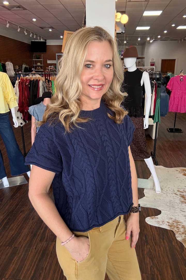 Cable Knit Short Sleeve Top