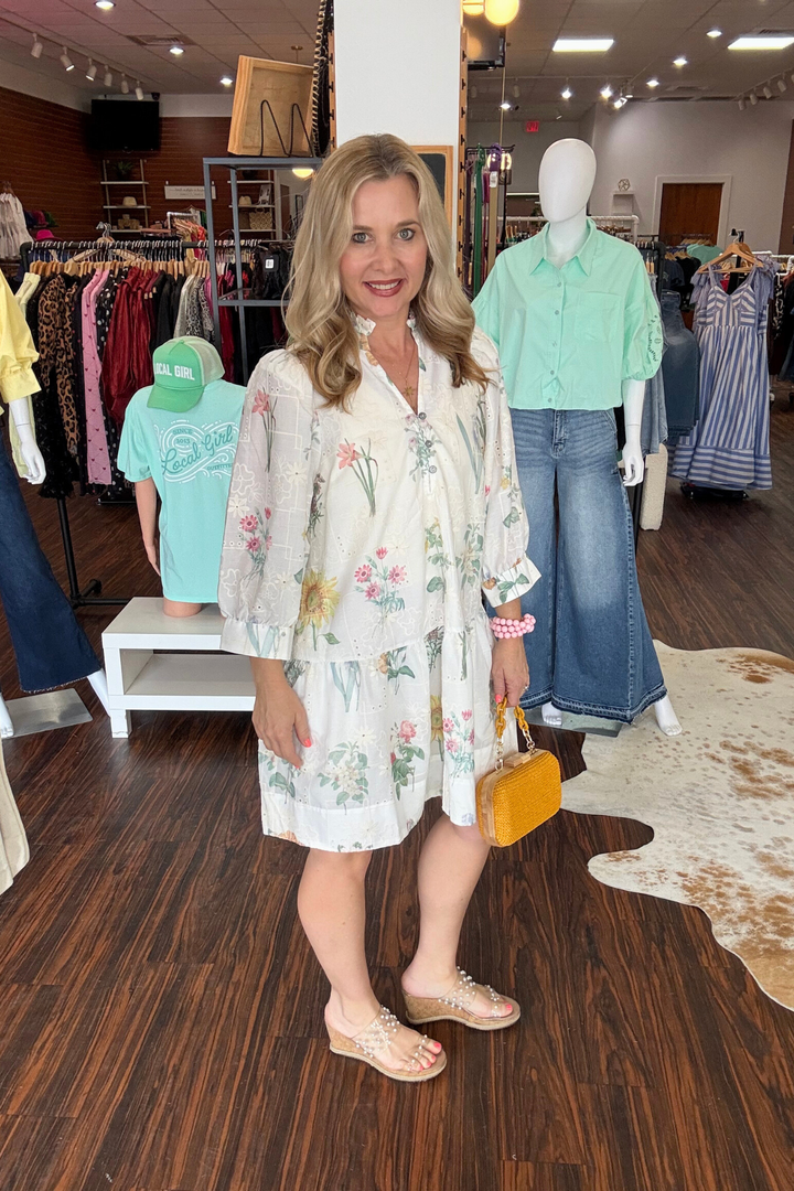 3/4 Sleeve Floral Mini Dress