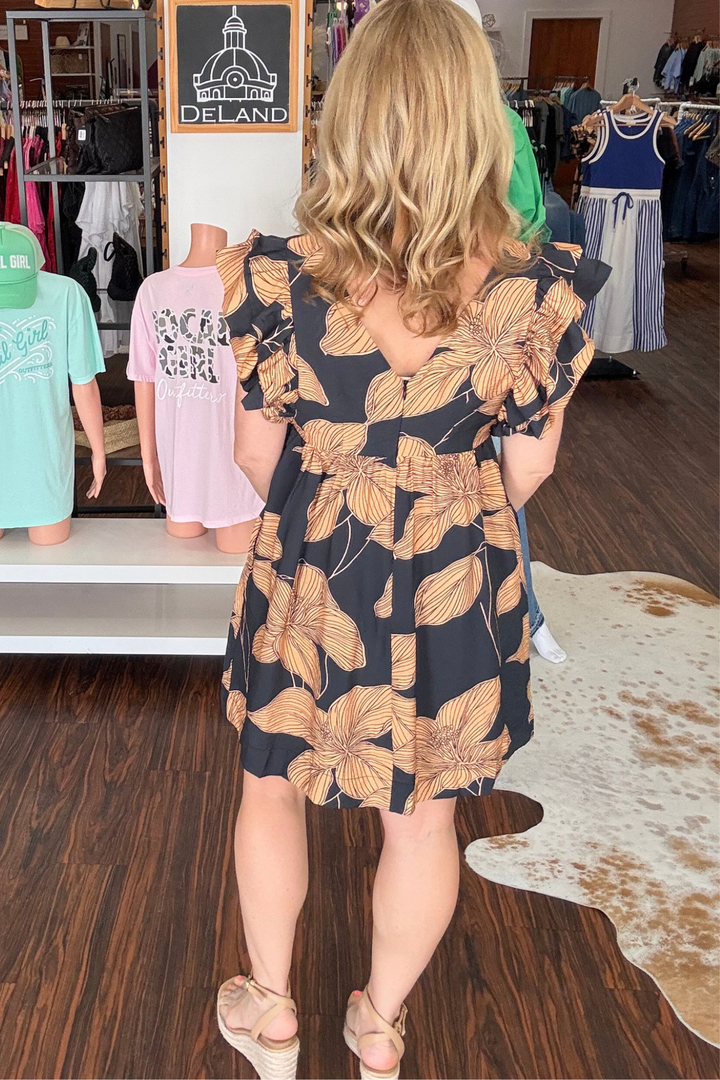 Floral Print Plunging V Neck Empire Waist Dress