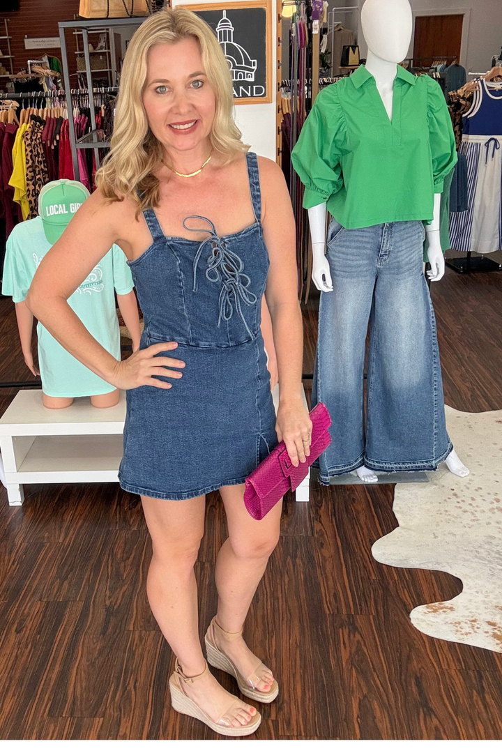 Washed Denim Skort Romper