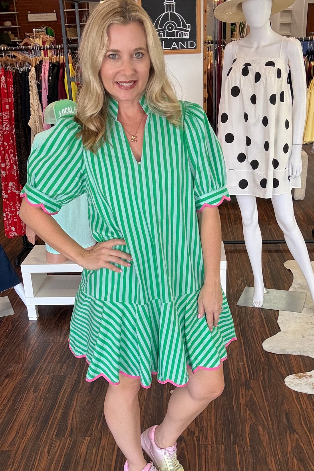Green Striped Mini Dress