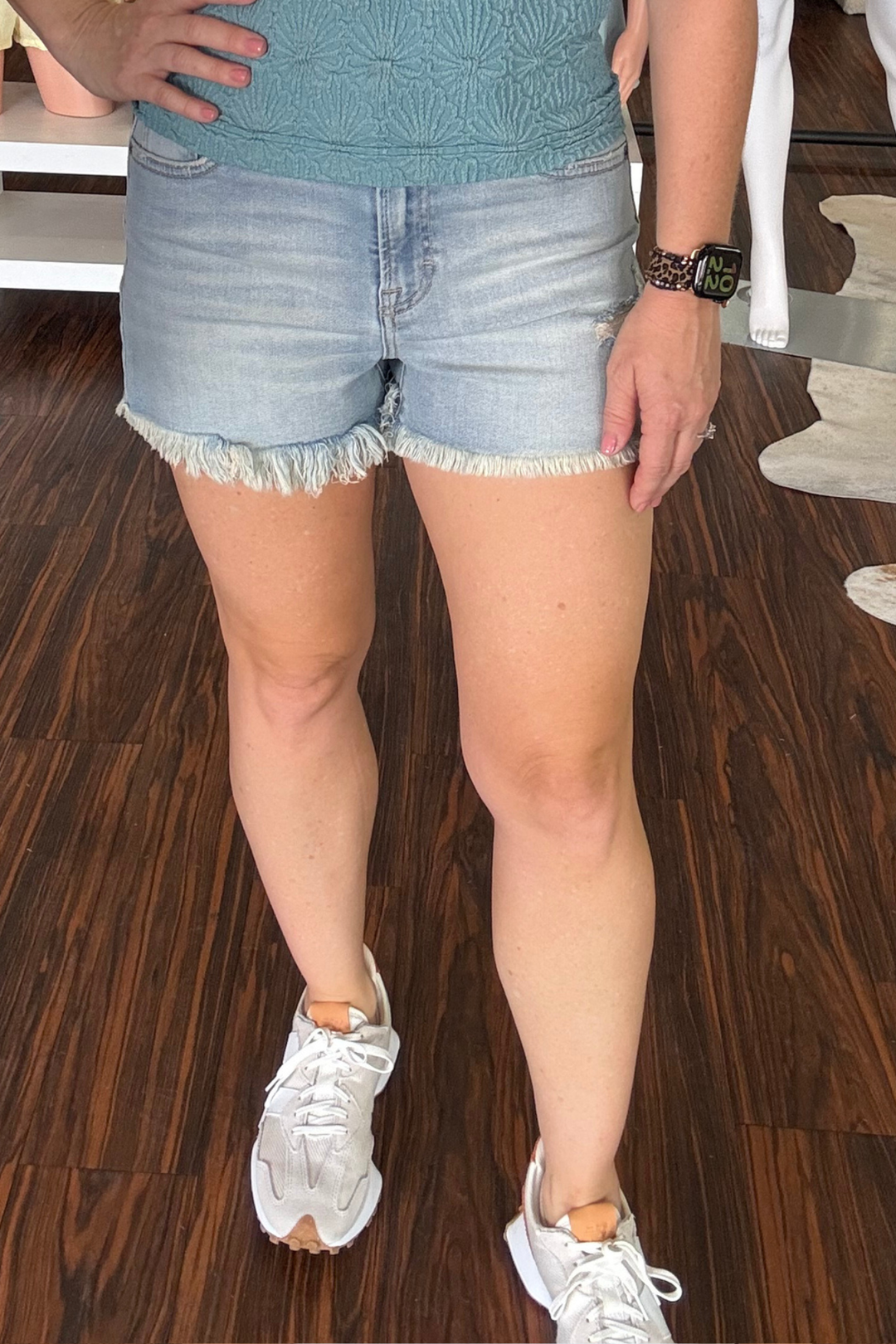 Hidden Light Wash Frayed Denim Shorts