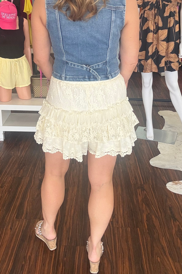 Lace Shorts with Ruffle Detail