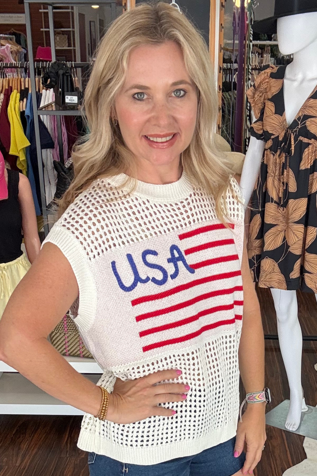 Open Knit USA Top