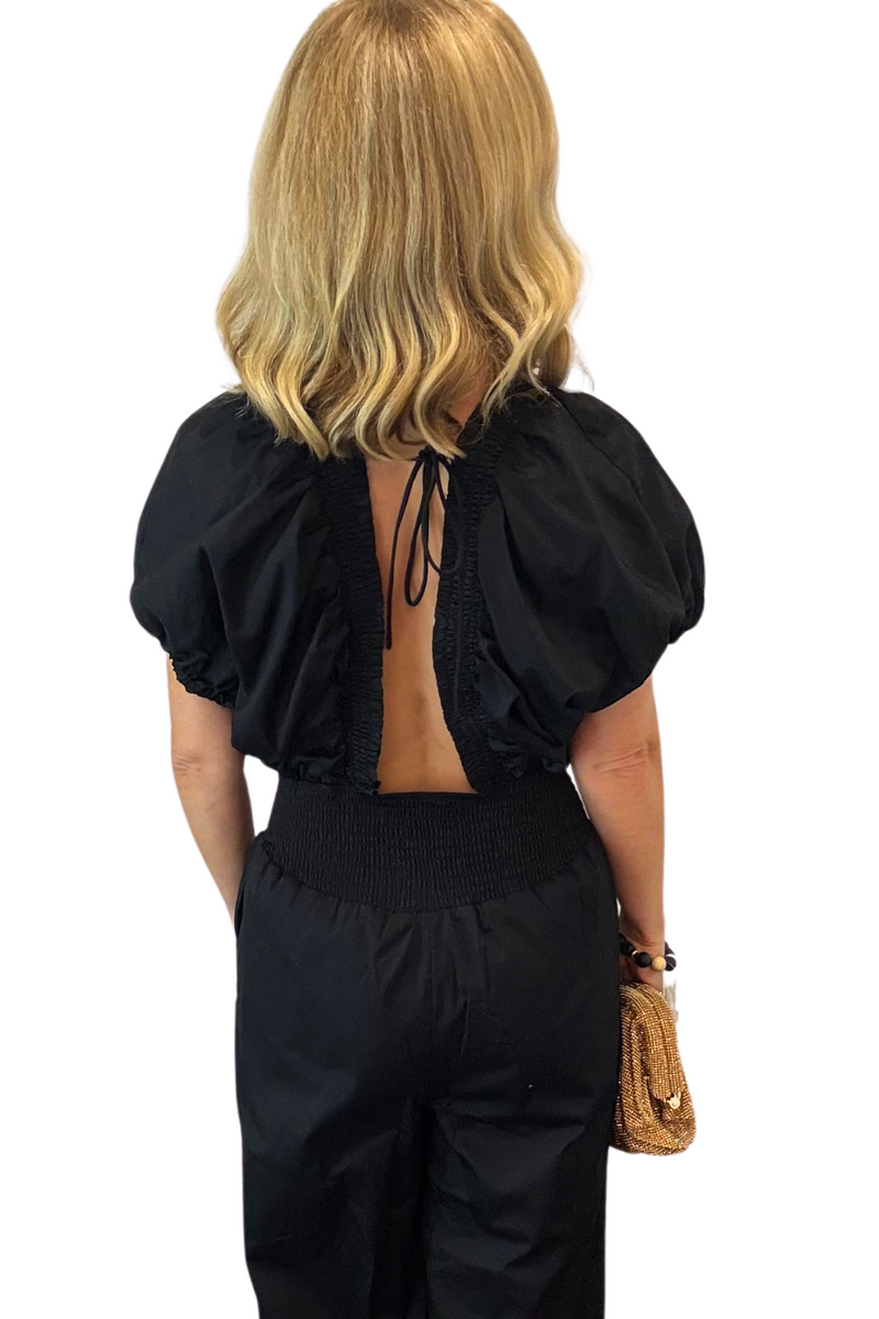 Smocked Detail Open Back Jumpsuit