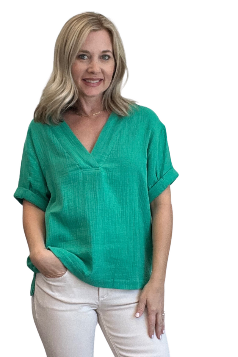 Jailee Gauze V-Neck Top