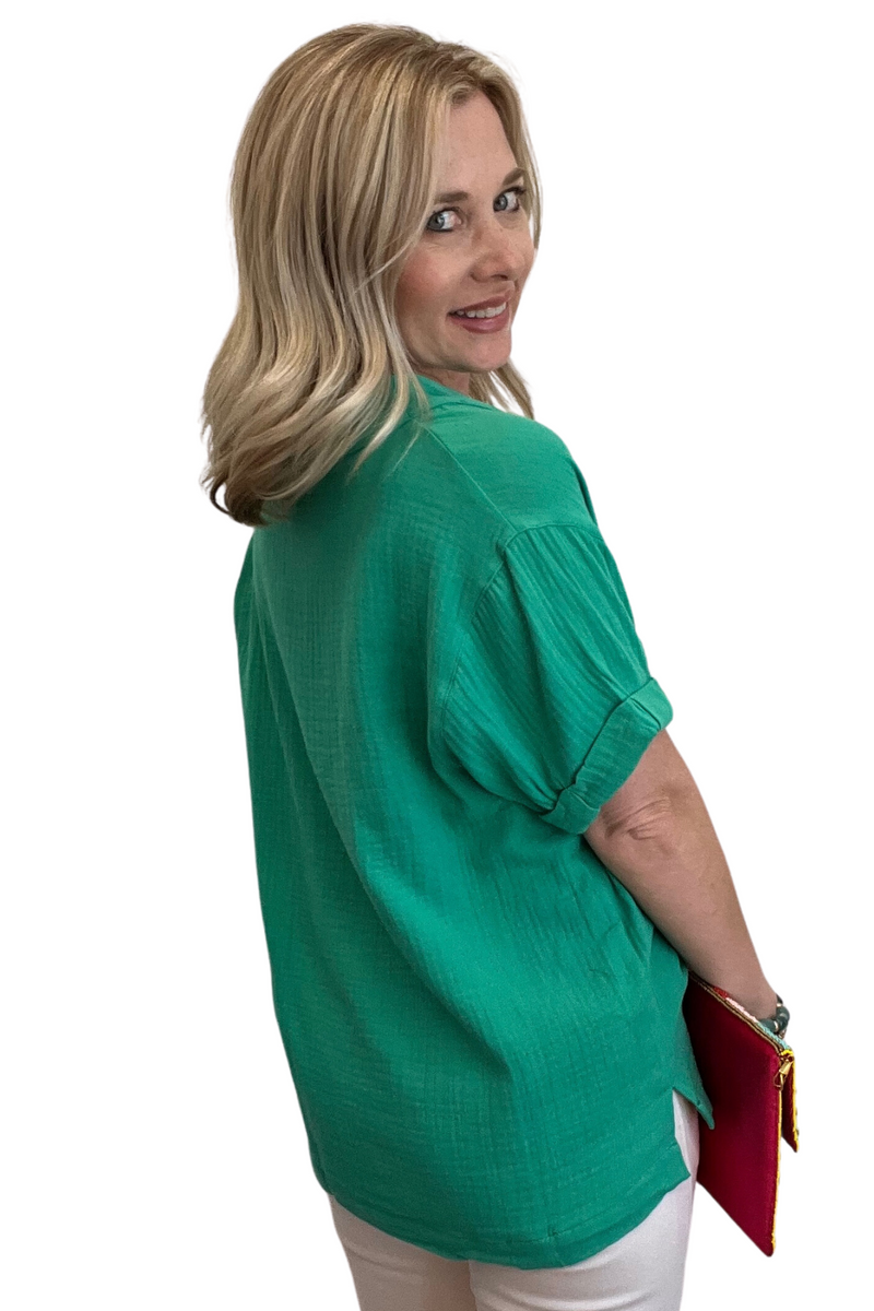 Jailee Gauze V-Neck Top