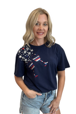 Red, White and Blue Champagne Glass Short Sleeve Top