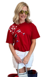 Red, White and Blue Champagne Glass Short Sleeve Top
