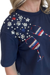 Red, White and Blue Champagne Glass Short Sleeve Top
