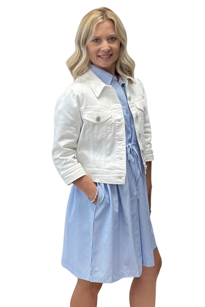 3/4 Quarter Sleeve White Denim Jacket