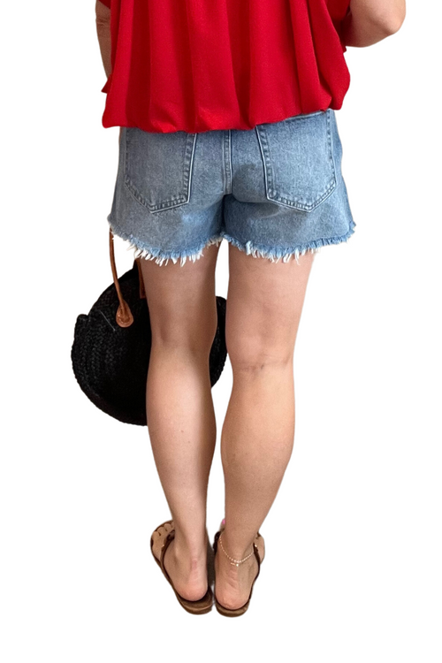 High Waist Mom Shorts with Side Slit