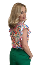 Floral and Stripe Print Flutter Sleeve Top