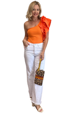 Ruffled One Shoulder Bodysuit in Orange