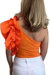 Ruffled One Shoulder Bodysuit in Orange