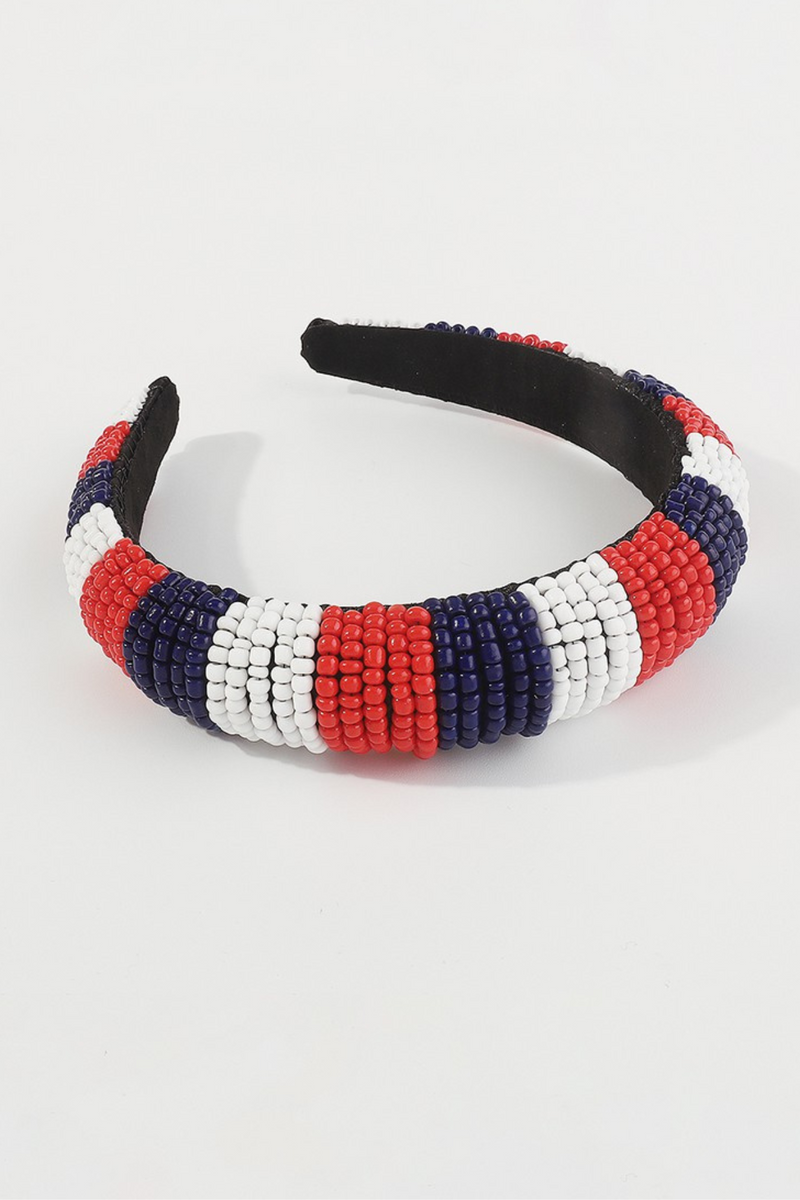 Red White and Blue Beaded Headband