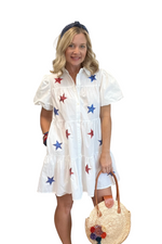 Button Down Shirt Dress with Sequin Stars