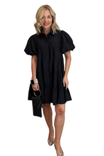 Tiered Black Baby Doll Dress with Bubble Sleeve