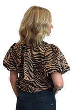 Zebra Print Tie Neck Bubble Sleeve Top