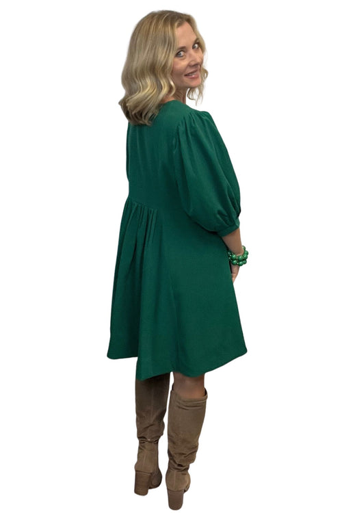 Green V-Neck Babydoll Mini Dress