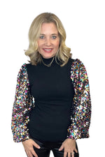 Multi Color Sequin Sleeve Knit Top