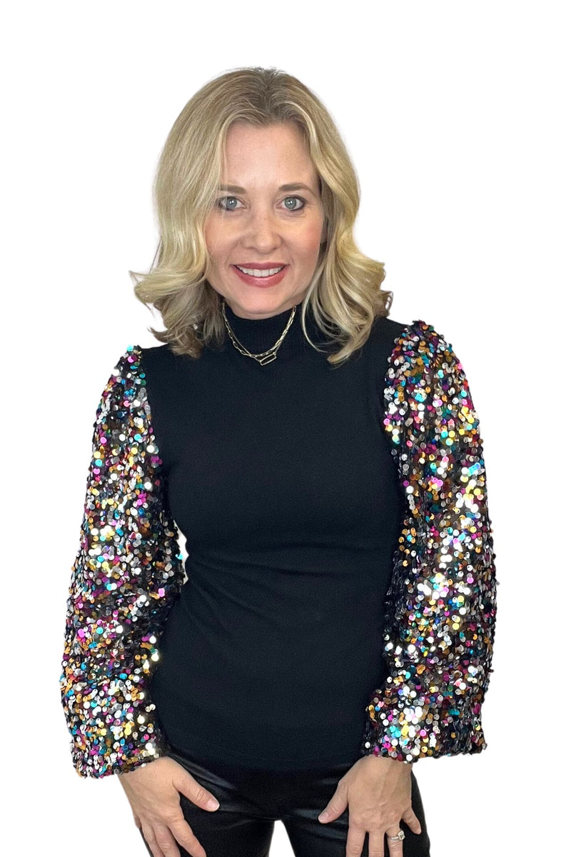 Multi Color Sequin Sleeve Knit Top