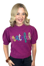 Lurex Yarn Grateful Short Sleeve Sweater