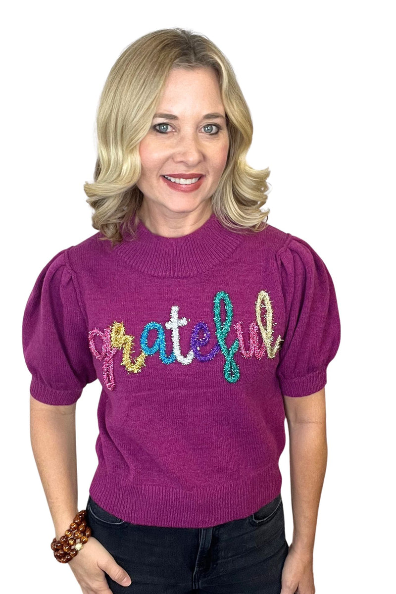Lurex Yarn Grateful Short Sleeve Sweater