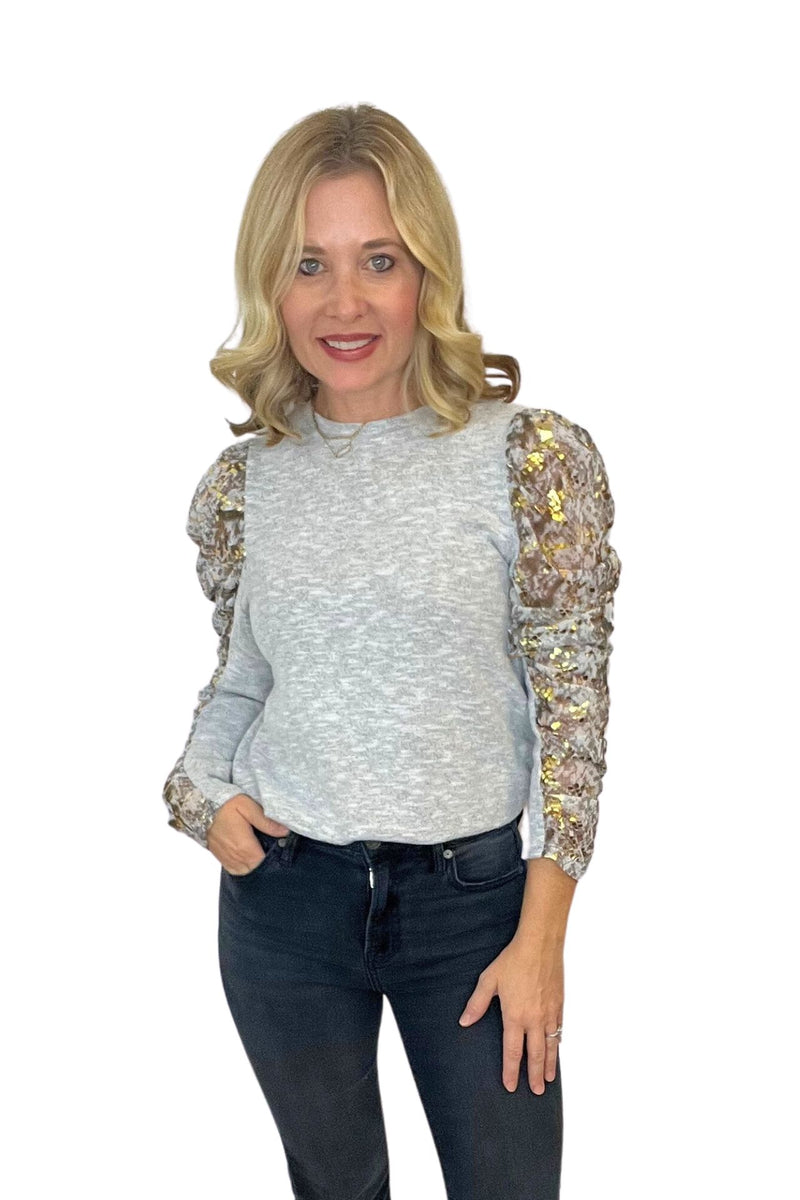 Sheer Sleeve Knit Top