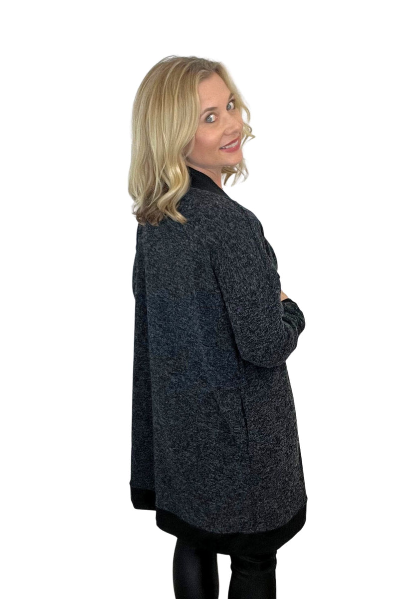 Charcoal Cardigan with Black Trim