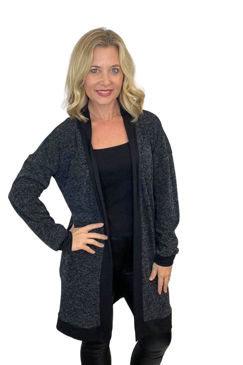 Charcoal Cardigan with Black Trim