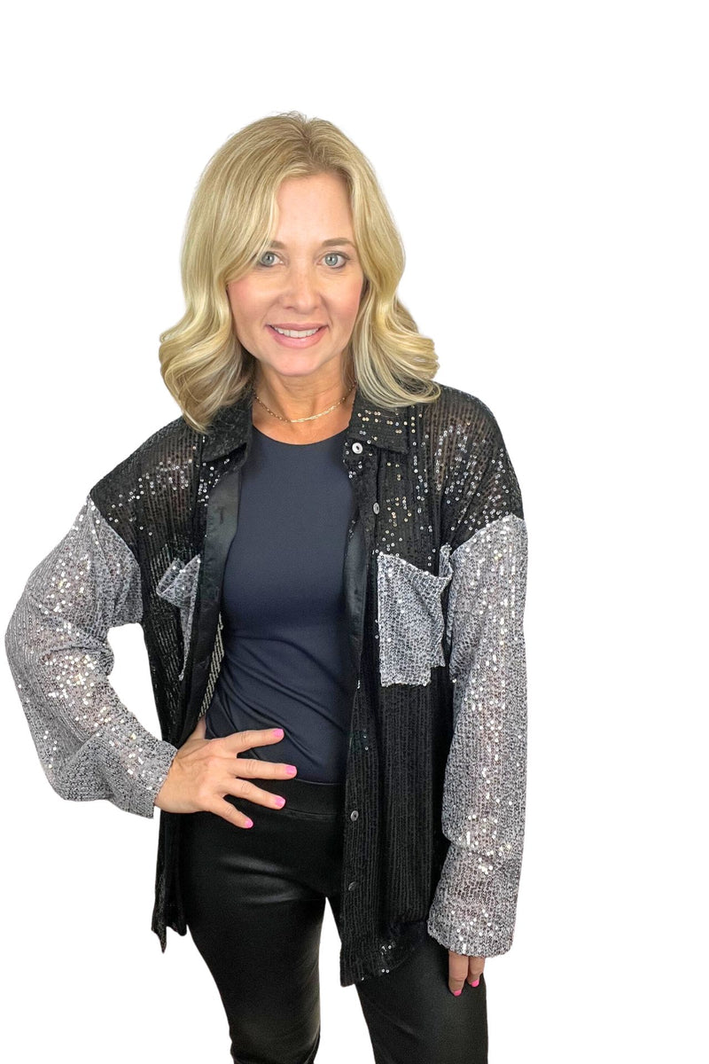 Sequin Sheer Button Up Top