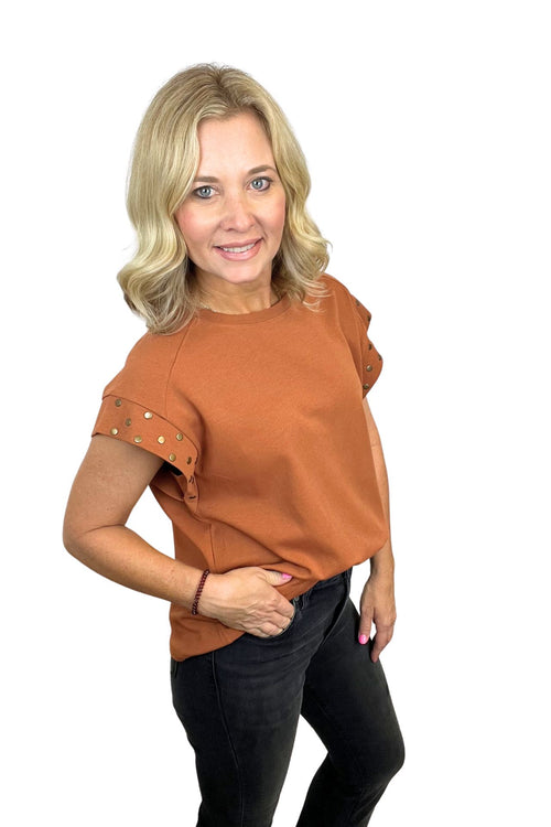 Short Sleeve Top with Stud Detail Along Sleeves