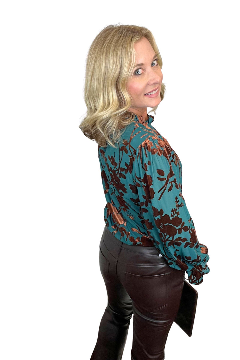 Teal and Copper Sheer Velvet Top