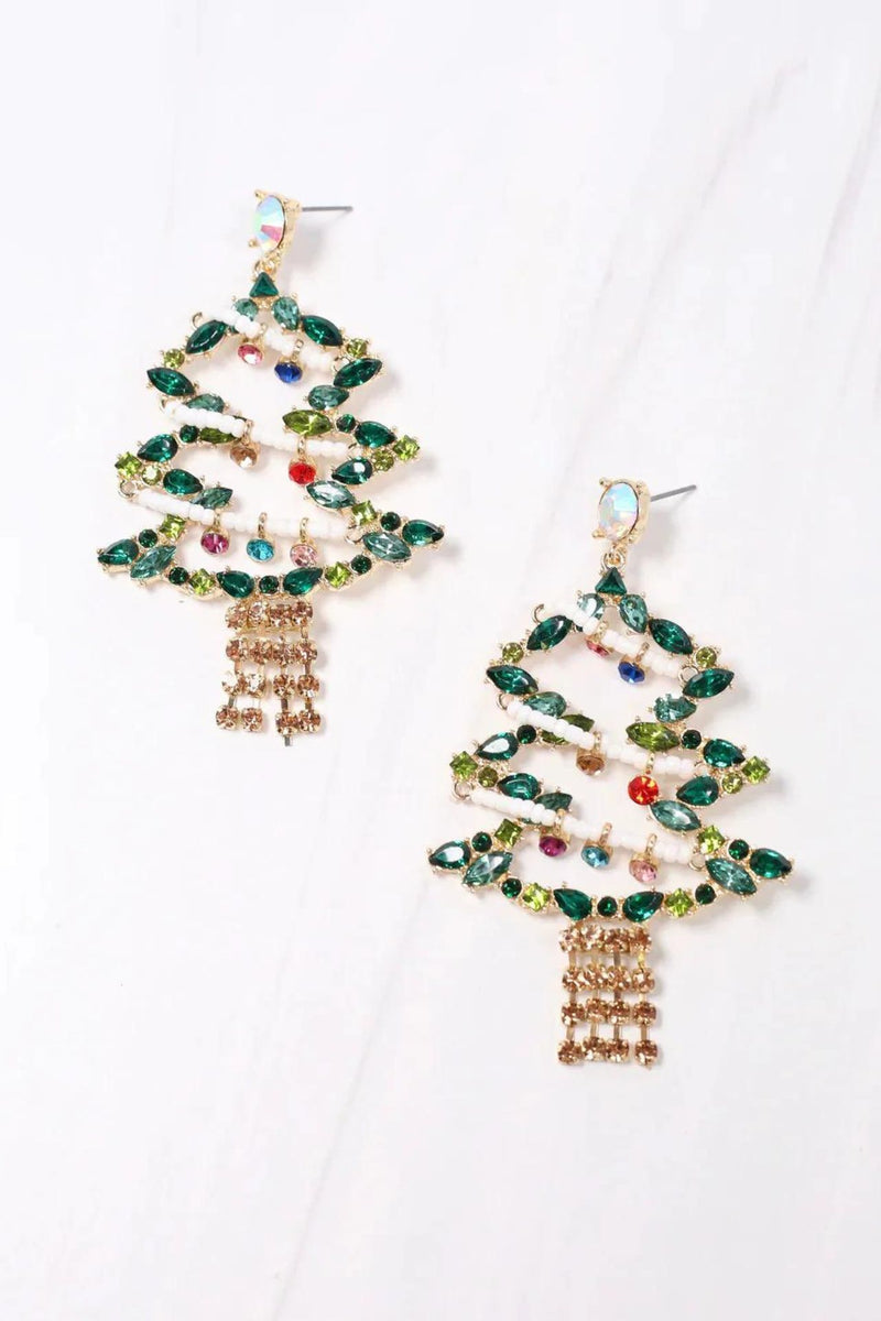 Jeweled Christmas Tree Earrings