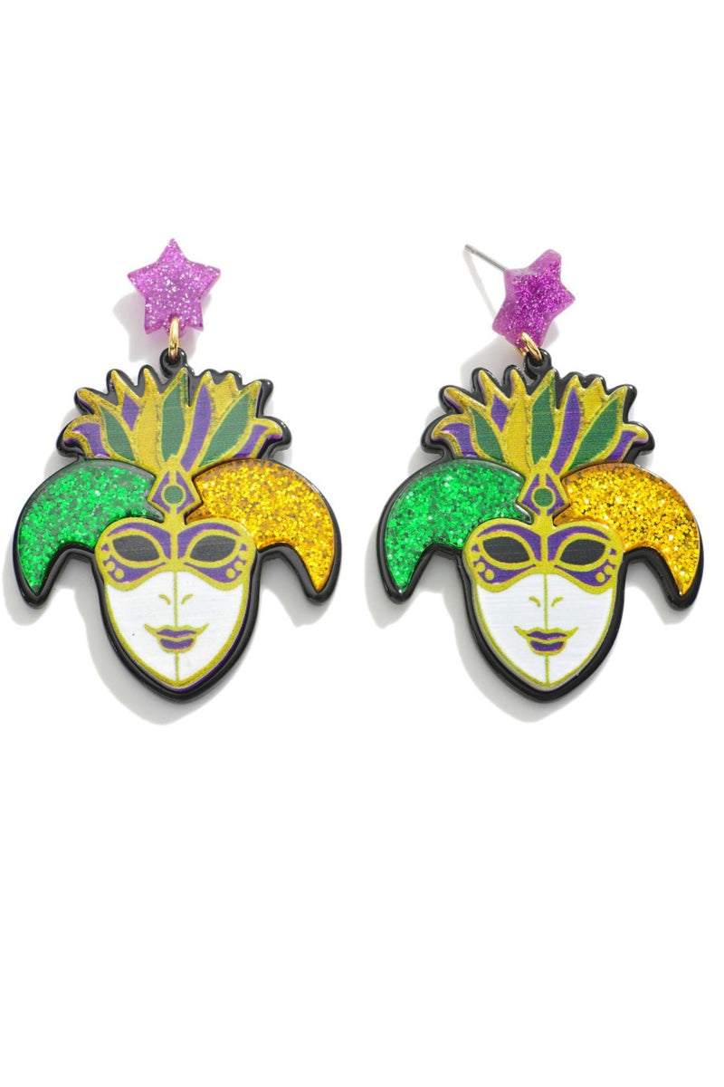 Glitter Mardi Gras Mask Earrings