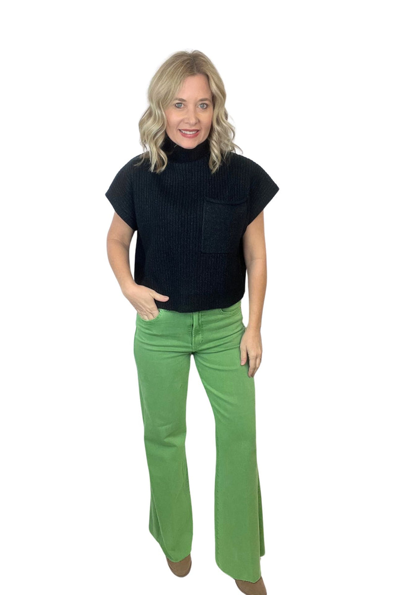 Knit Mock Neck Short Sleeve Top