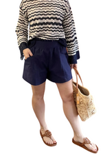 Navy Shorts with Elastic Waist