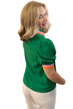Green Short Sleeve Top with Stripe Detail