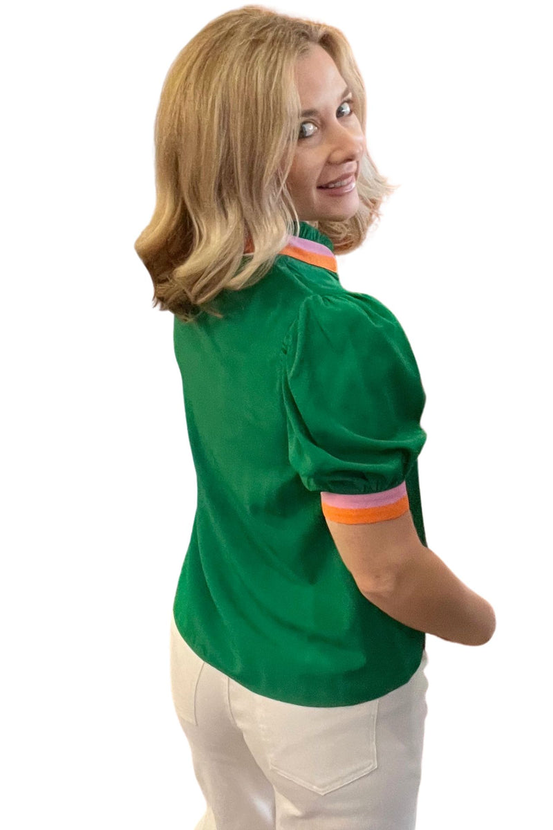 Green Short Sleeve Top with Stripe Detail