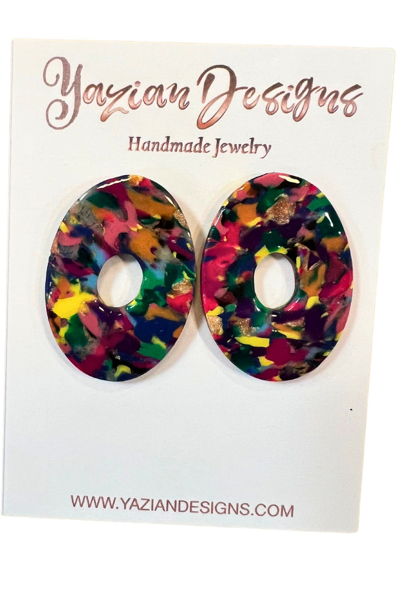 Yazian Designs Multi Color Oval Earrings