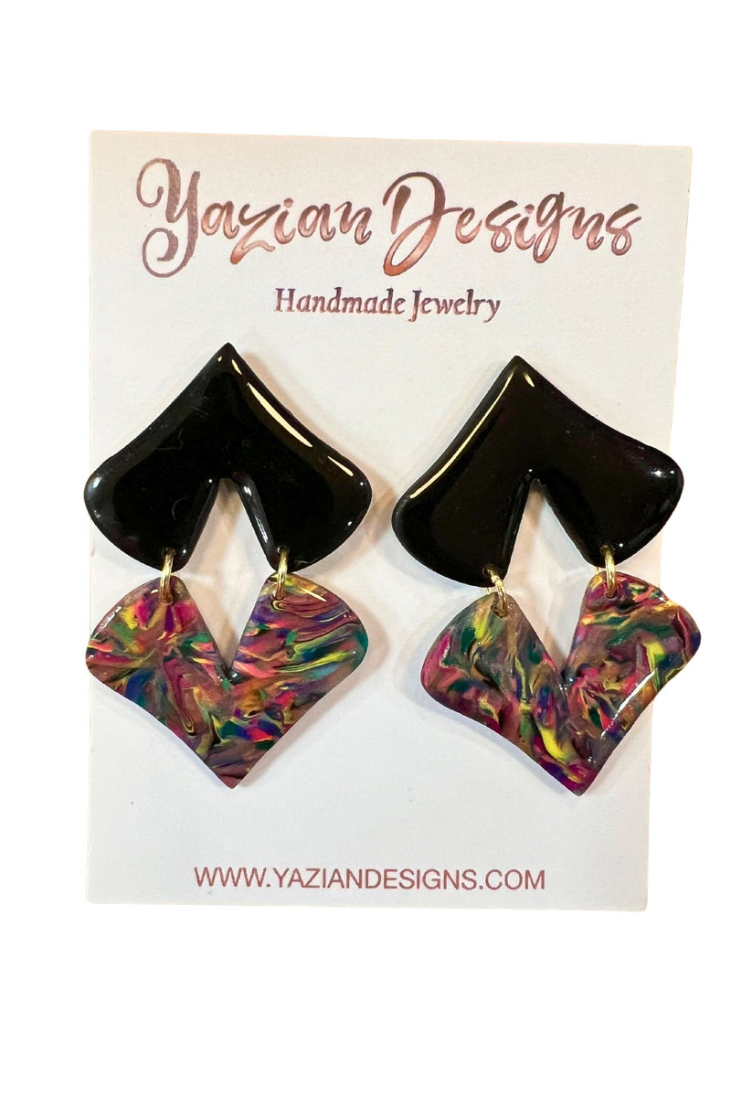 Yazian Designs Black and Multi Heart Earrings