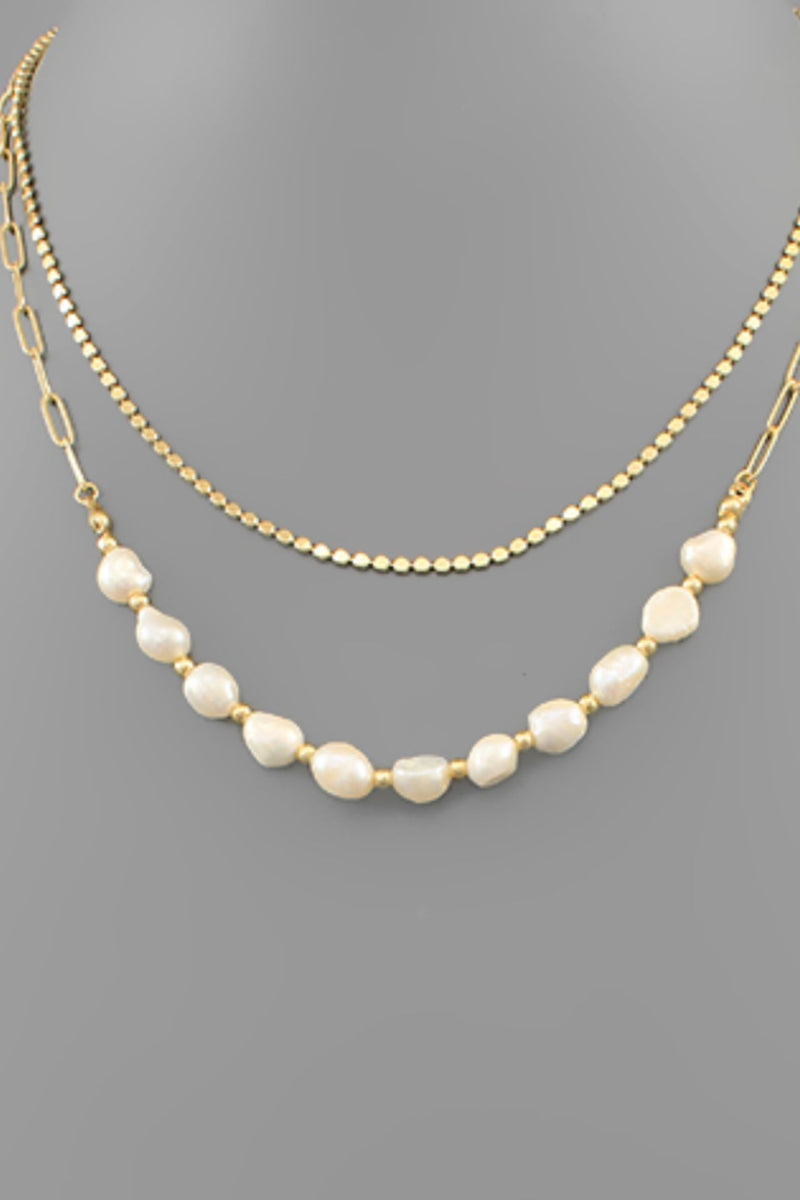 Flat Chain and Pearl Necklace