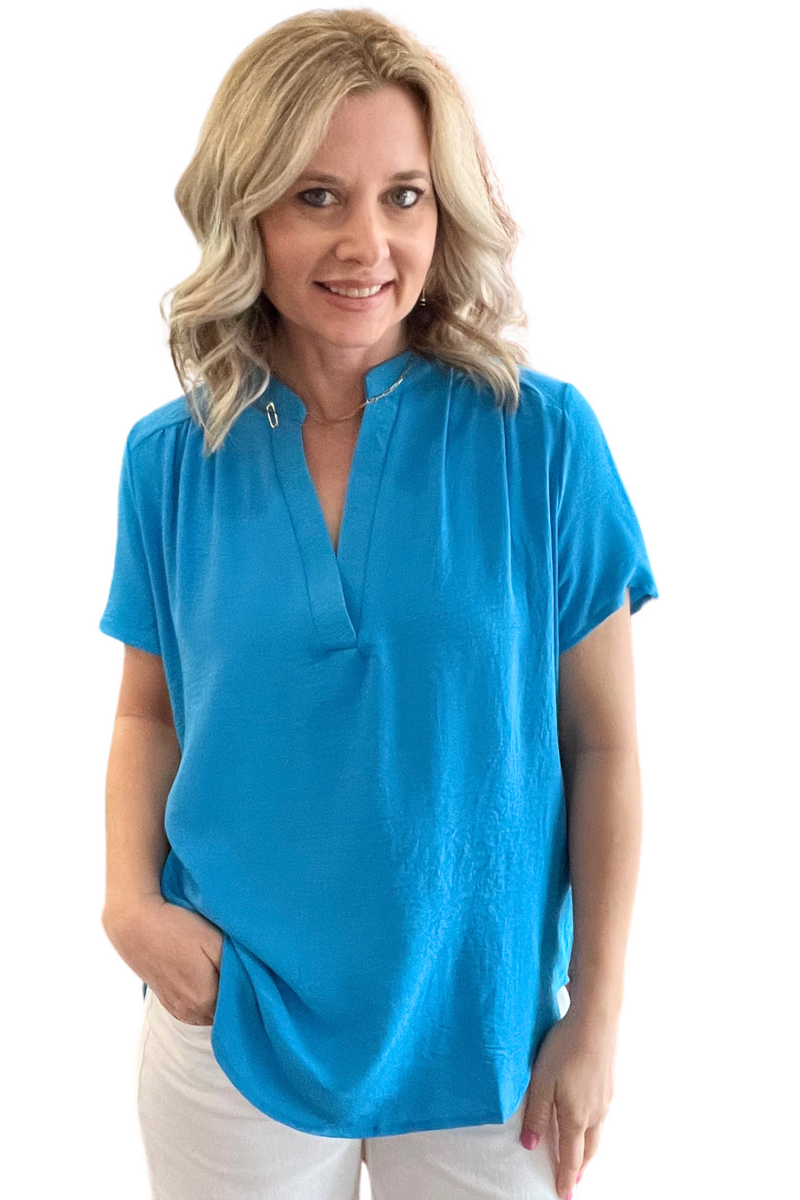 V-Neck Top with Gathered Detail at Shoulders