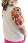 Cream Quilted Top with Floral Short Sleeves